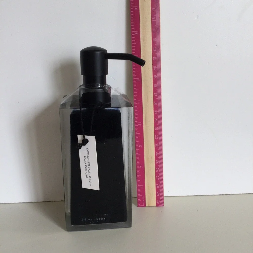 Halston Home Designer Polyresin Soap Lotion Dispenser Black Clear‎ Modern Square